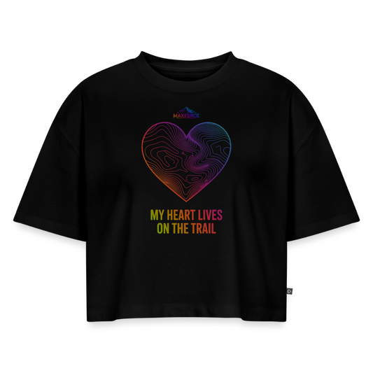 MY HEART LIVES ON THE TRAIL  | Bio-Baumwolle cropped shirt - Schwarz