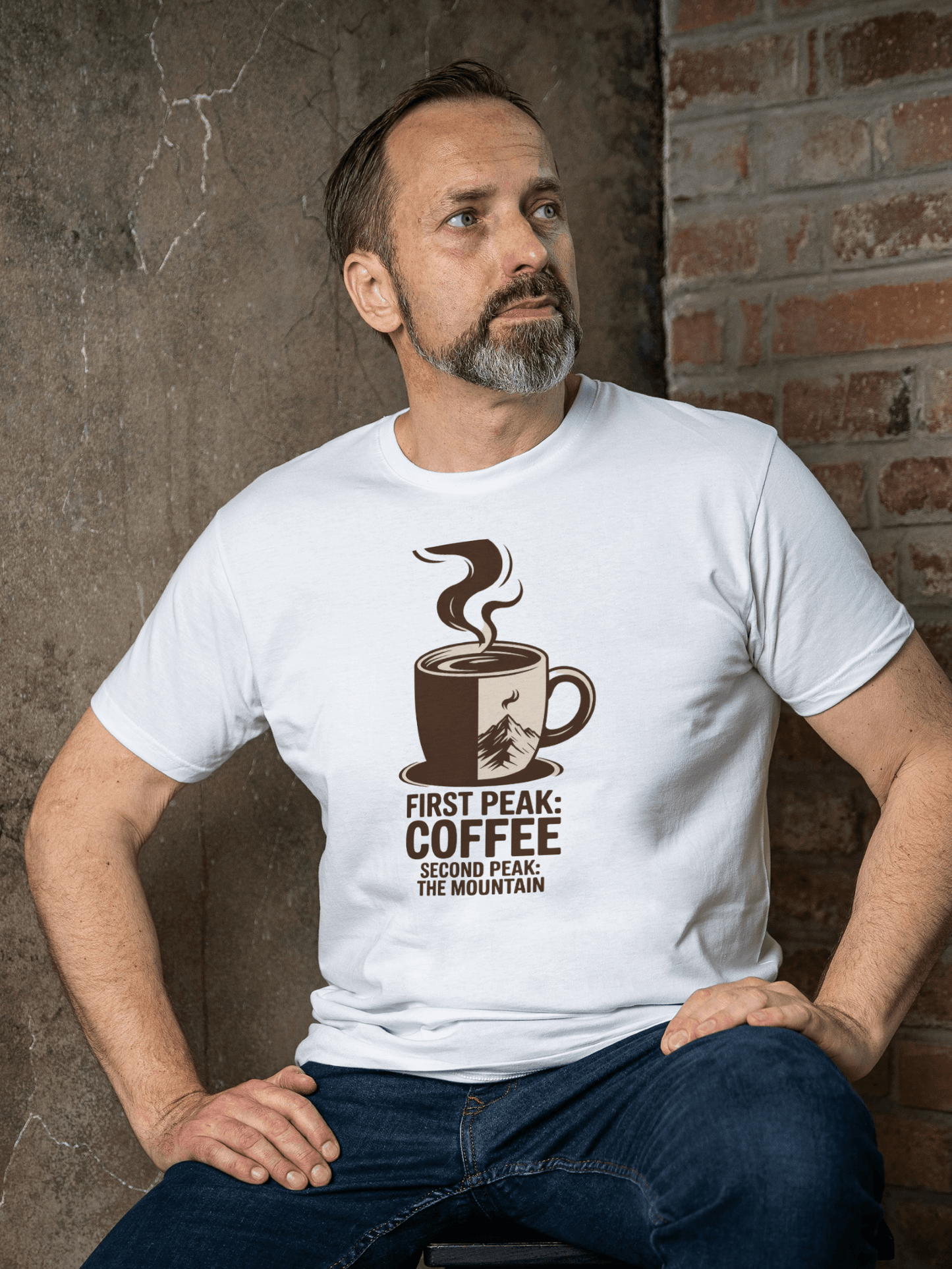 "First Peak: Coffee" Premium T-Shirt
